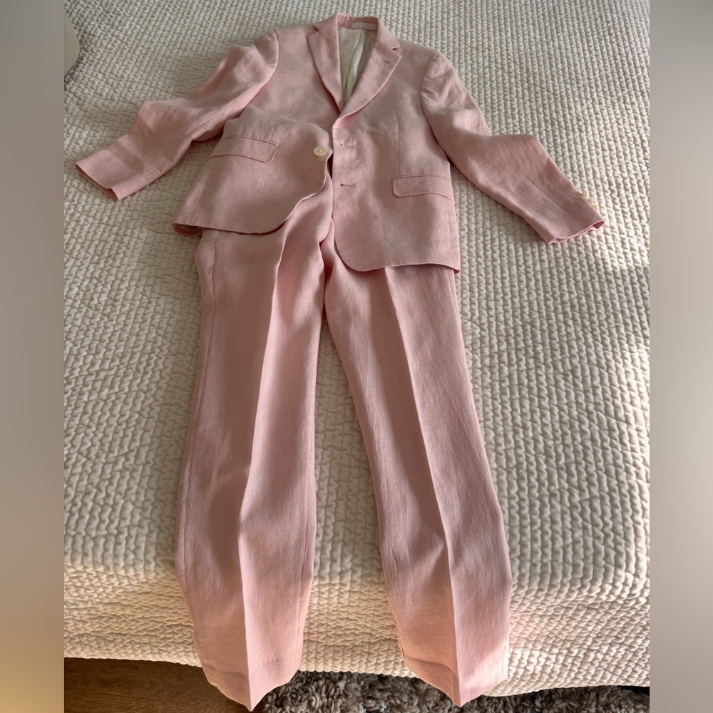 Ralph Lauren linen light pink Blazer and Pant suit. Boys size 12 R. 26” waist.